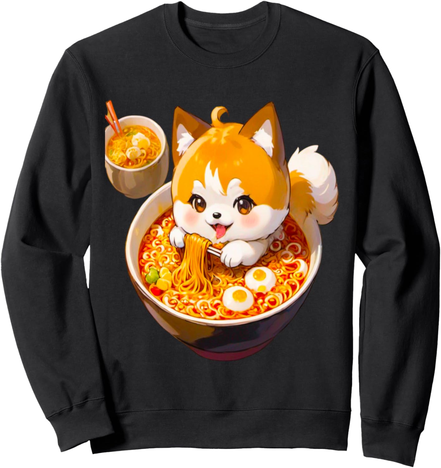 

Милая толстовка в стиле чиби с изображением акиты, поедающей лапшу рамен. PanfurWare LLC, черный