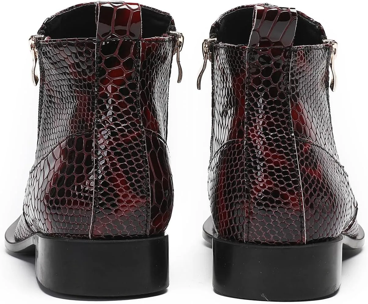 

Мужские красные ковбойские сапоги Santimon - кожаные челси для вечеринок, повседневной носки и рок-стиля - западные ботинки до щиколотки с металлическим носком, декоративными бусинами и двойной молнией, красный