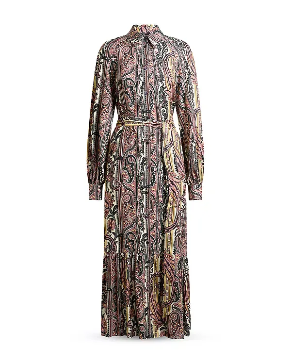 Платье-Рубашка миди с поясом Etro, Multi/White — фото 4