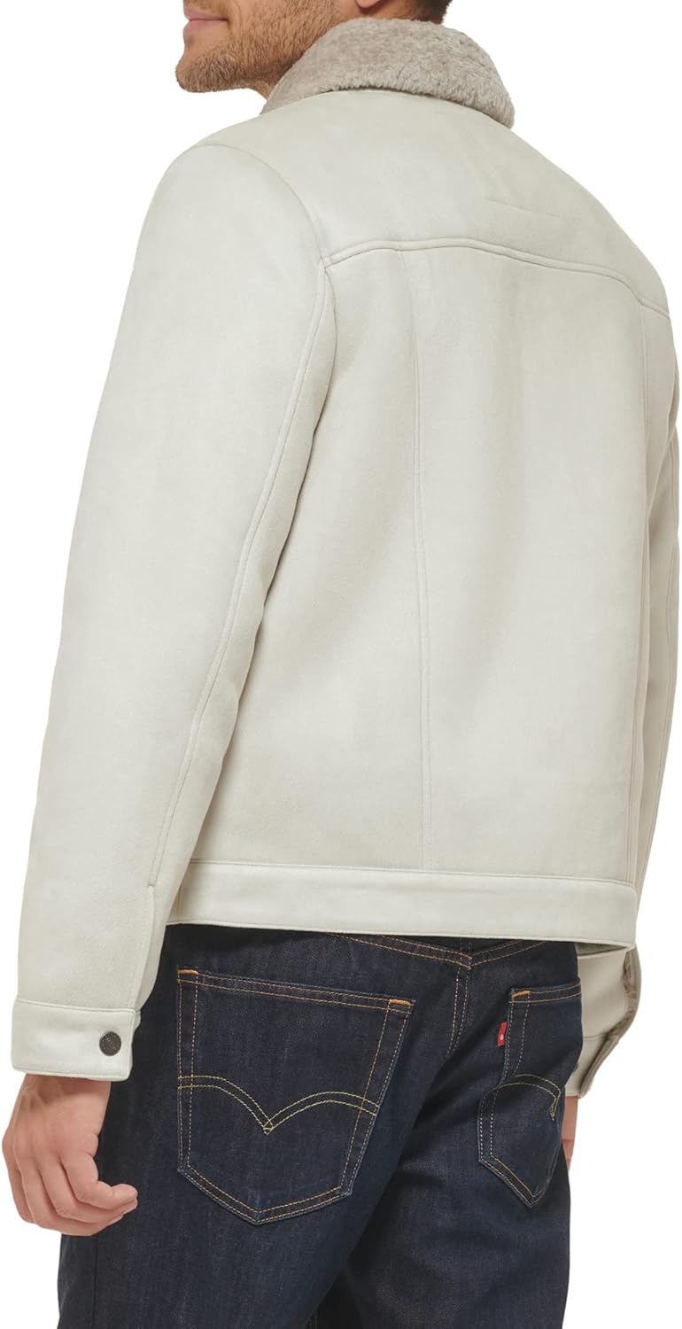 Мужская классическая куртка дальнобойщика Levi's из искусственной кожи, Cream Faux Shearling — фото 4