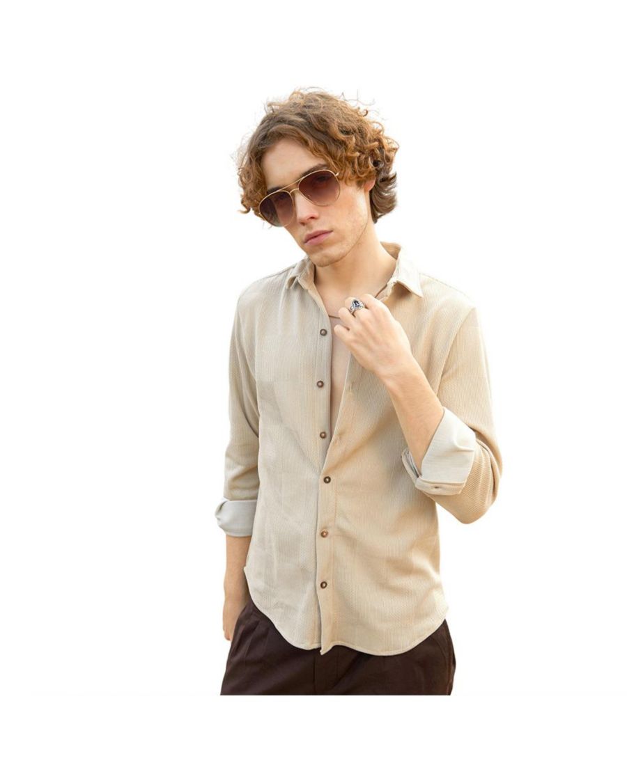 

Мужская рубашка Saltbox бежевого цвета из однотонного трикотажа Campus Sutra, Beige