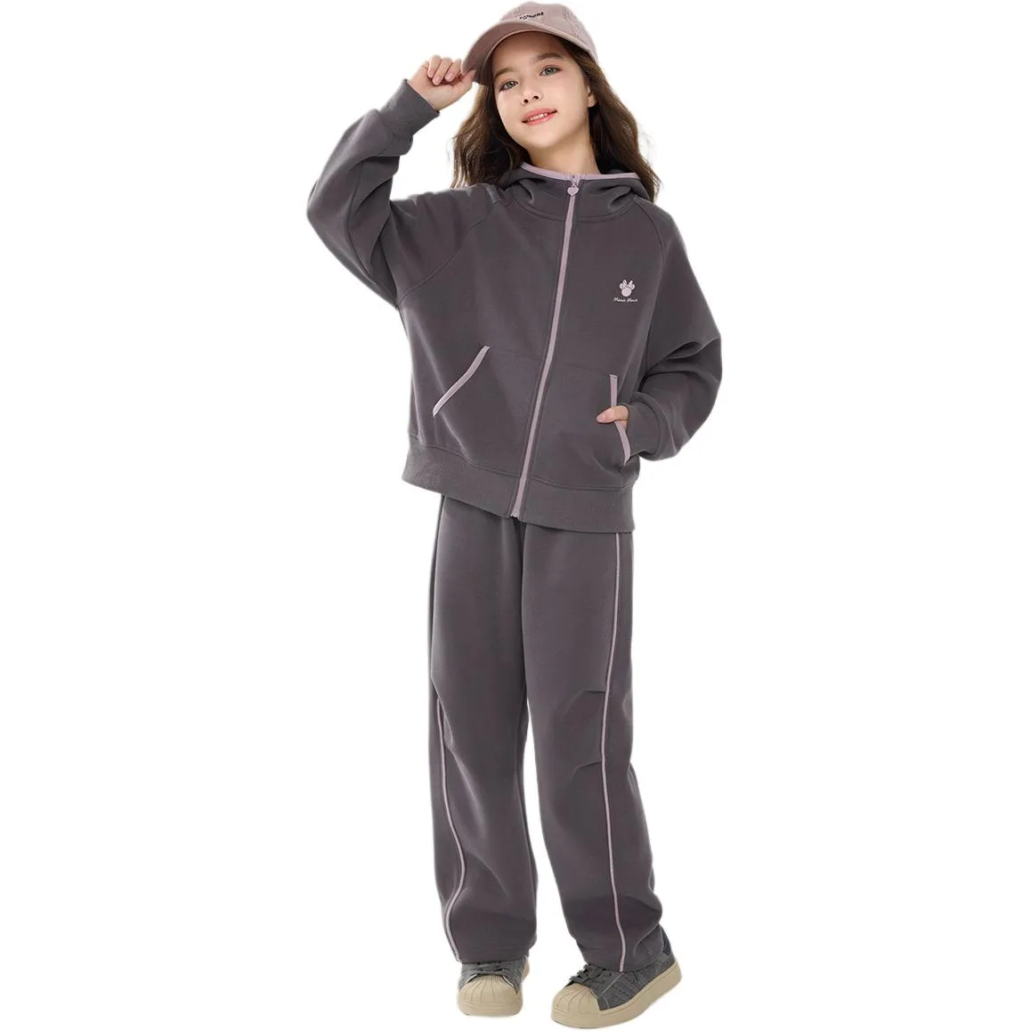 Спортивный костюм Casual Minnie весна-осень однотонный с худи и брюками 2 предмета для подростков Disney, Light Ink Gray