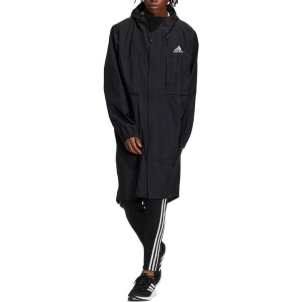 Куртка men's casual sports solid color mid-length hooded windbreaker black Adidas, мультиколор — фото 2