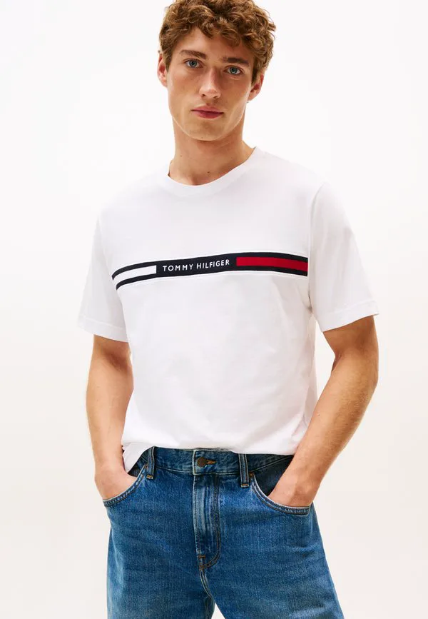 Футболка с вышитым логотипом, базовая футболка Tommy Hilfiger, White