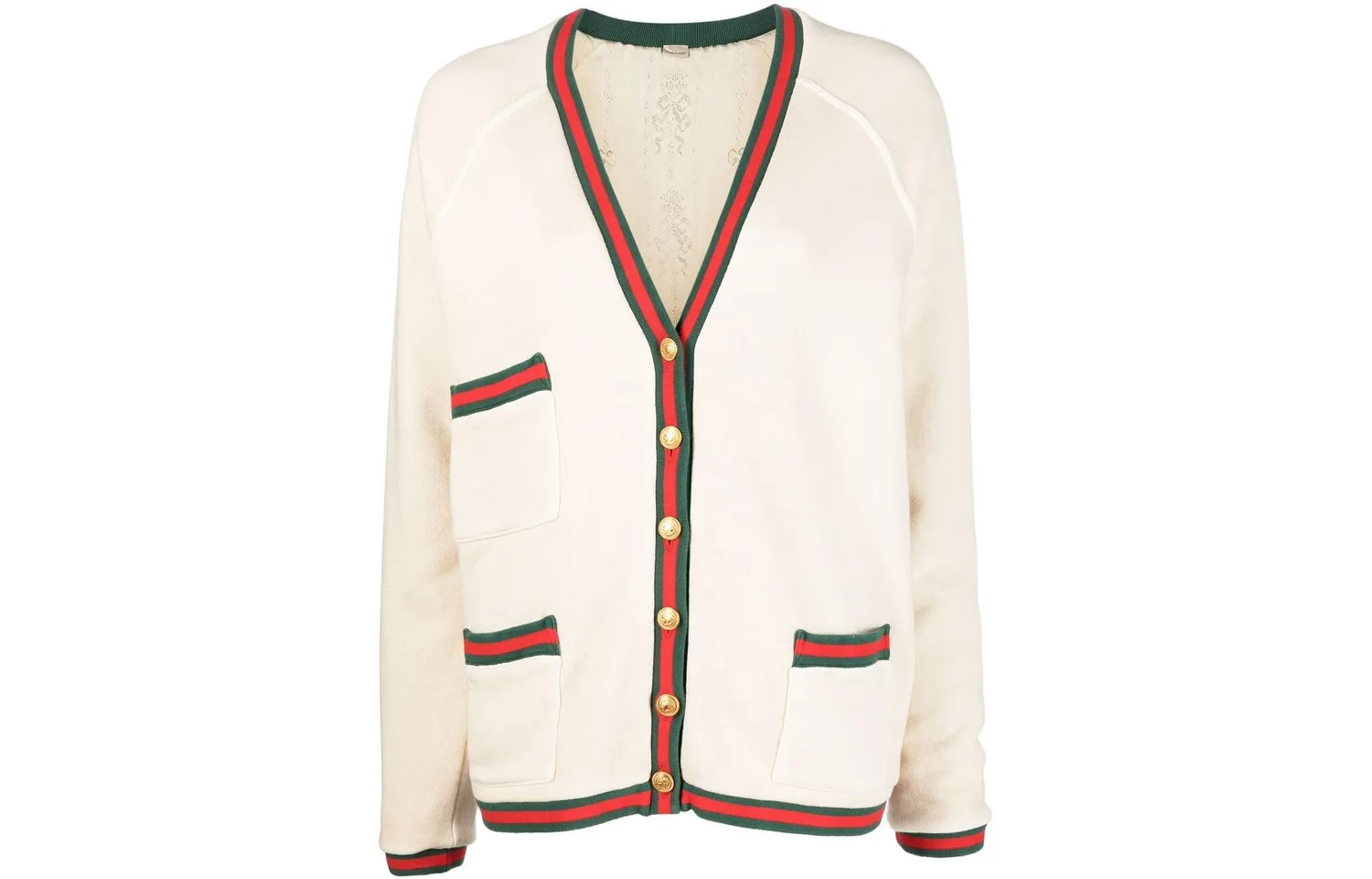 Кардиган GUCCI Хлопковый кардиган с отделкой в полоску, стиль главной улицы, экрю