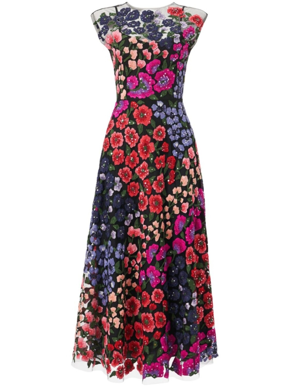 

Платье миди из тюля с цветочной вышивкой Carolina Herrera, черный