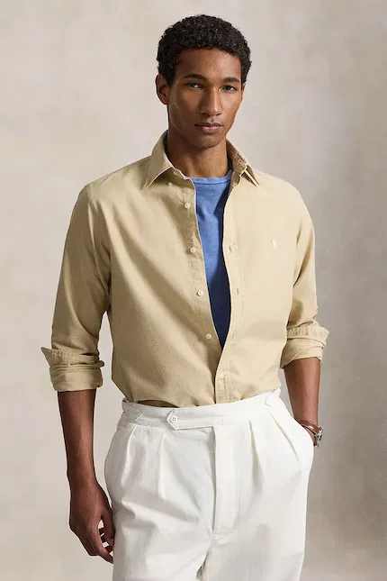 Рубашка мужская хлопковая с длинным рукавом Polo Ralph Lauren, бежевый