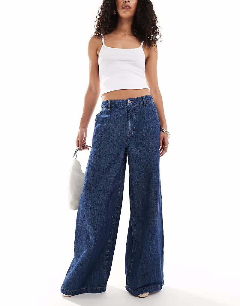 

Мягкие широкие джинсы ASOS DESIGN с льном темно-синего цвета