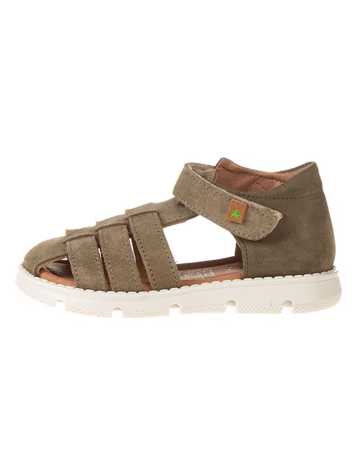 Полусапоги из кожи на липучке, khaki
