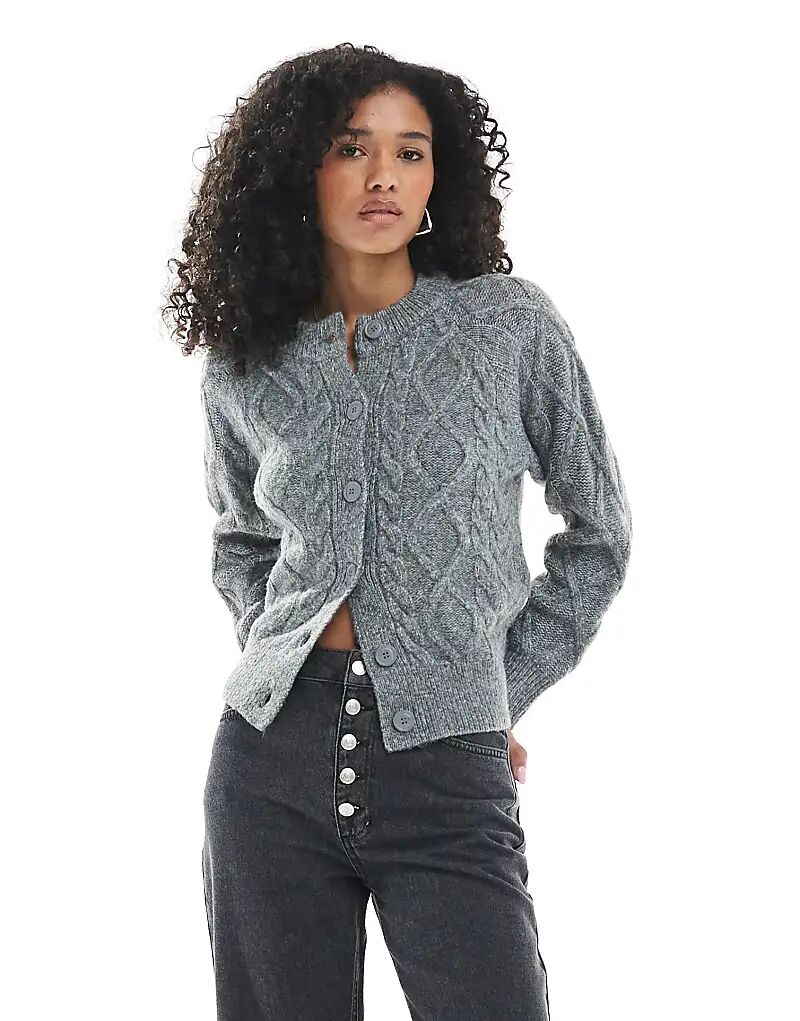 

Кардиган New Look с косами и круглым вырезом, средне-серый
