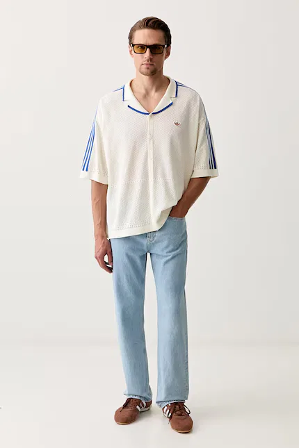 Рубашка из эластичного хлопка relaxed fit Adidas Originals, бежевый — фото 2