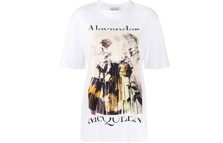 Alexander Mcqueen Женская белая футболка с круглым вырезом, средней толщины — фото 3