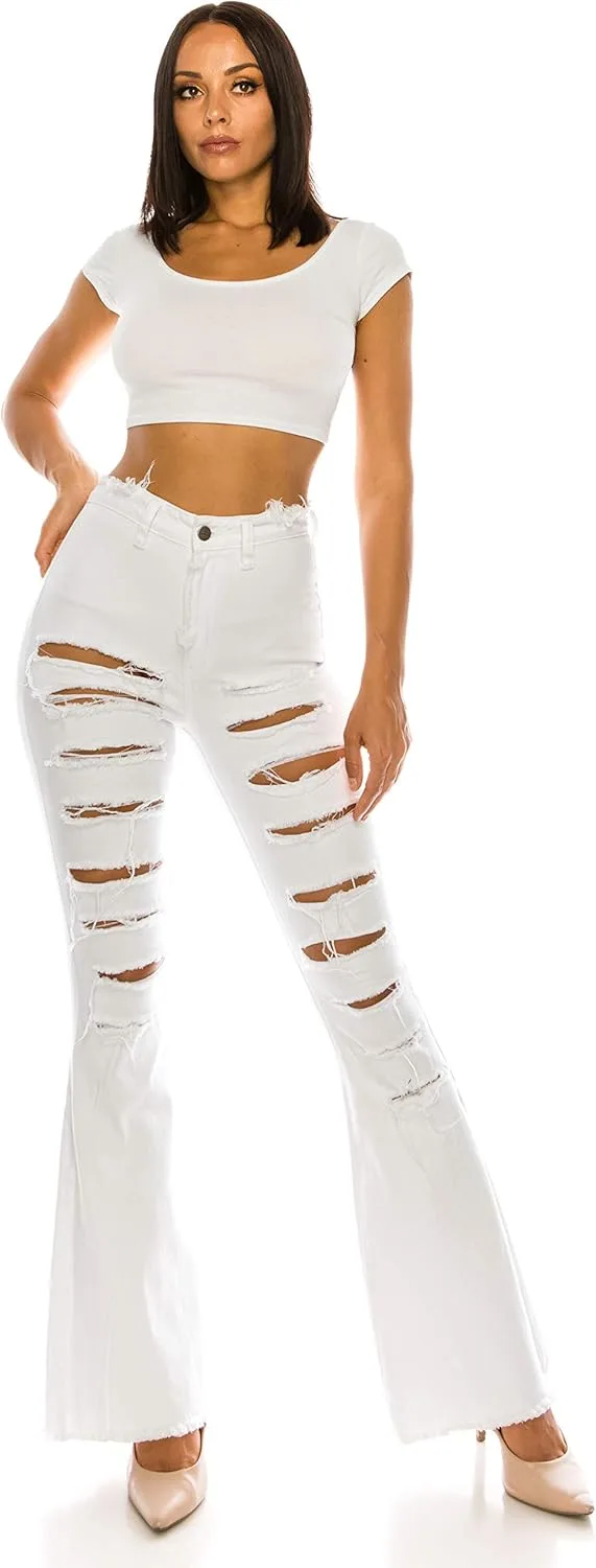 

Джинсы Aphrodite Bootcut для женщин — супервысокая посадка, широкие клеш, растягивающиеся, потертые