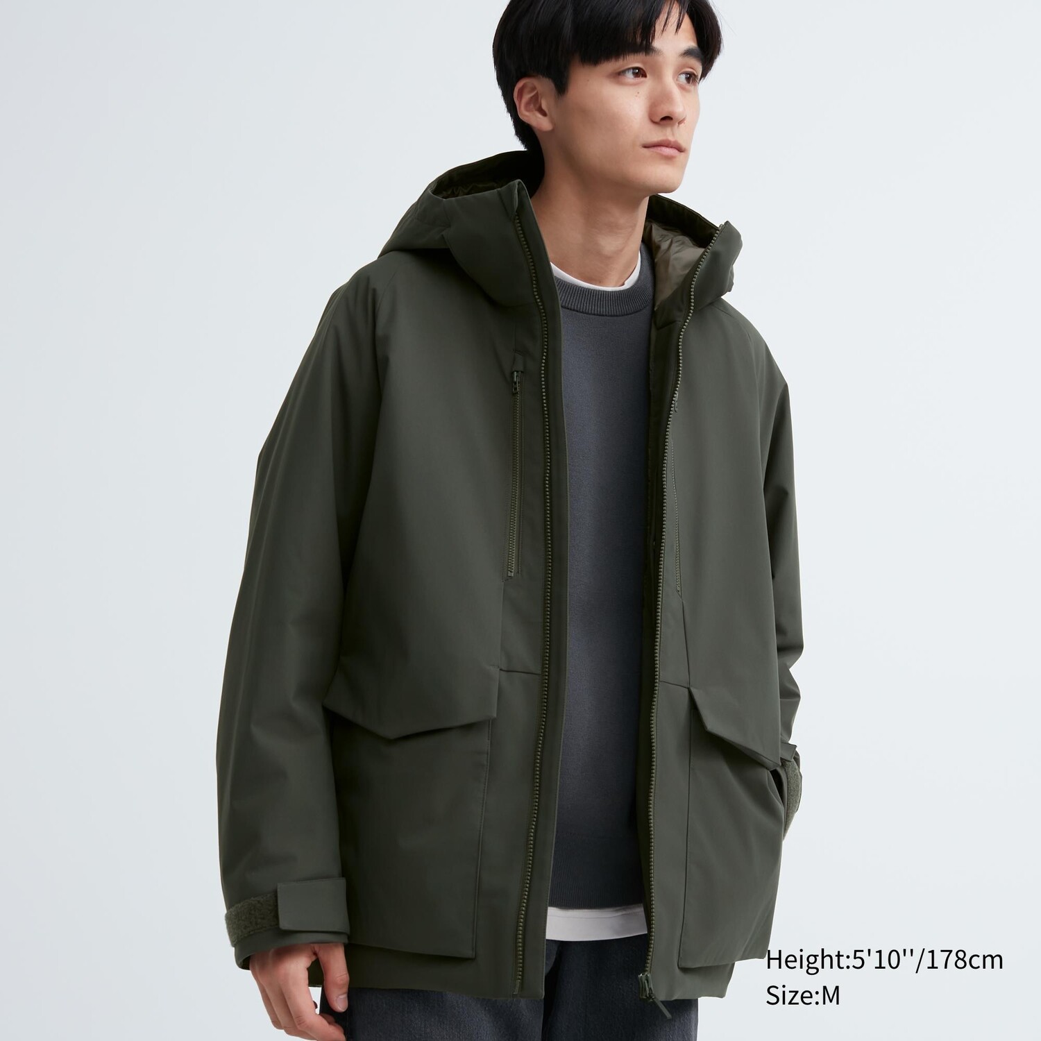 

Гибридная пуховая парка с 3D-кроем Uniqlo, темно-зеленый