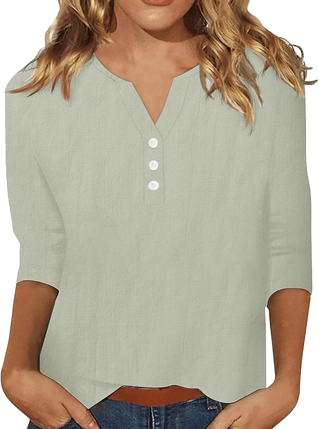 Блуза 3/4 рукав Cotton Linen, зеленая