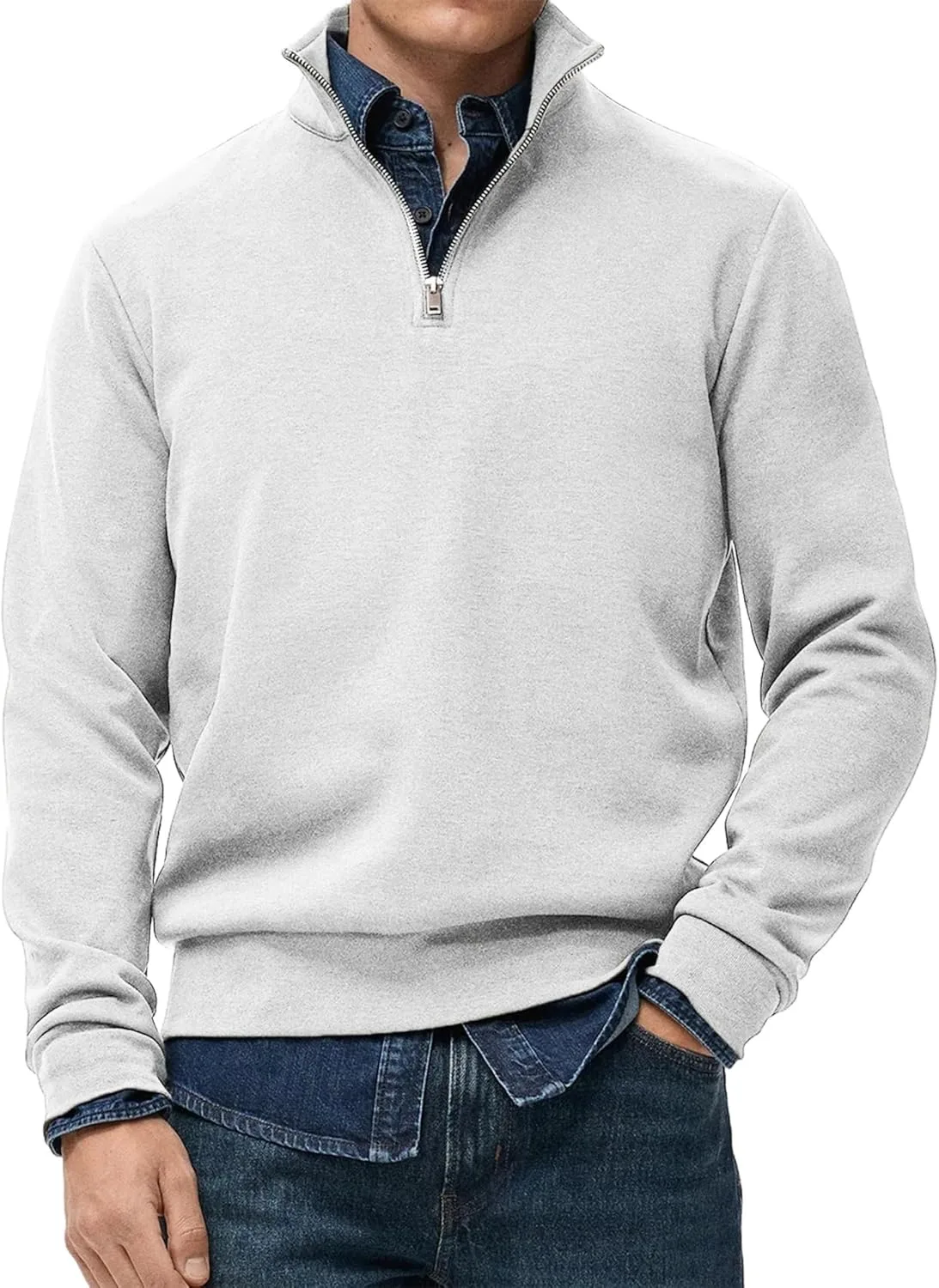 Мужской свитер с воротником стойкой и молнией на четверть Slim Fit