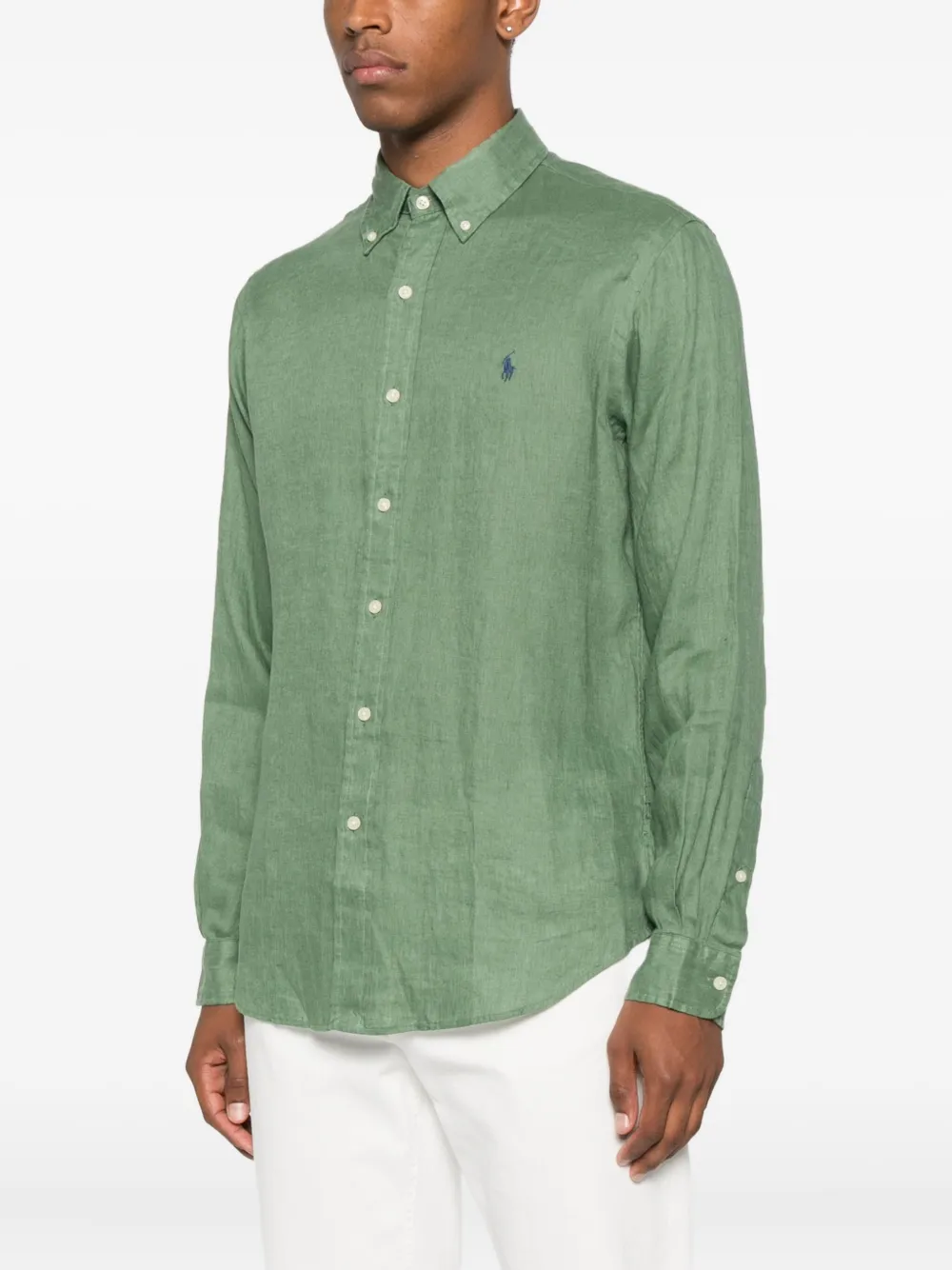 Льняная рубашка с длинными рукавами POLO RALPH LAUREN, зеленый — фото 3