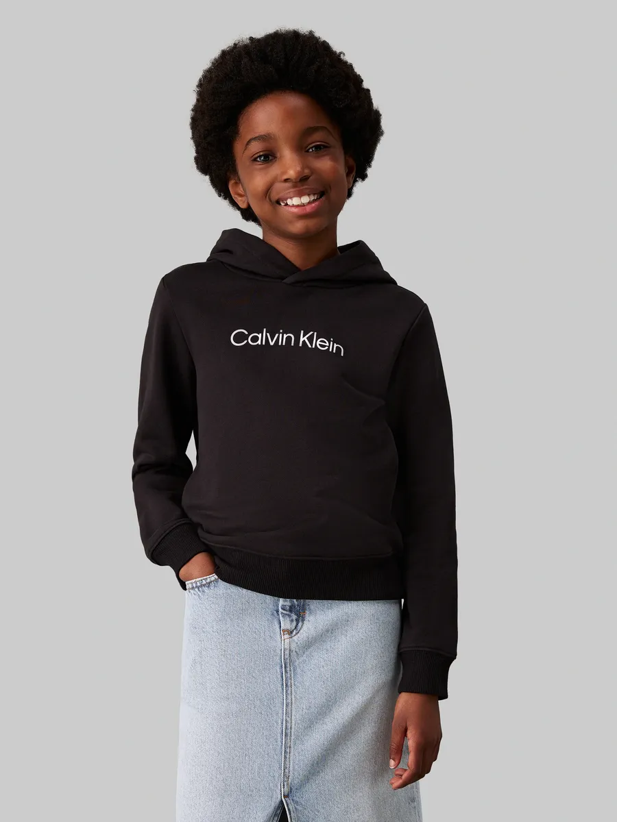 Толстовка с капюшоном Calvin Klein Jeans "Inst. Толстовка с логотипом Reg. Terry", для детей до 16 лет, с надписью-логотипом, черный — фото 2