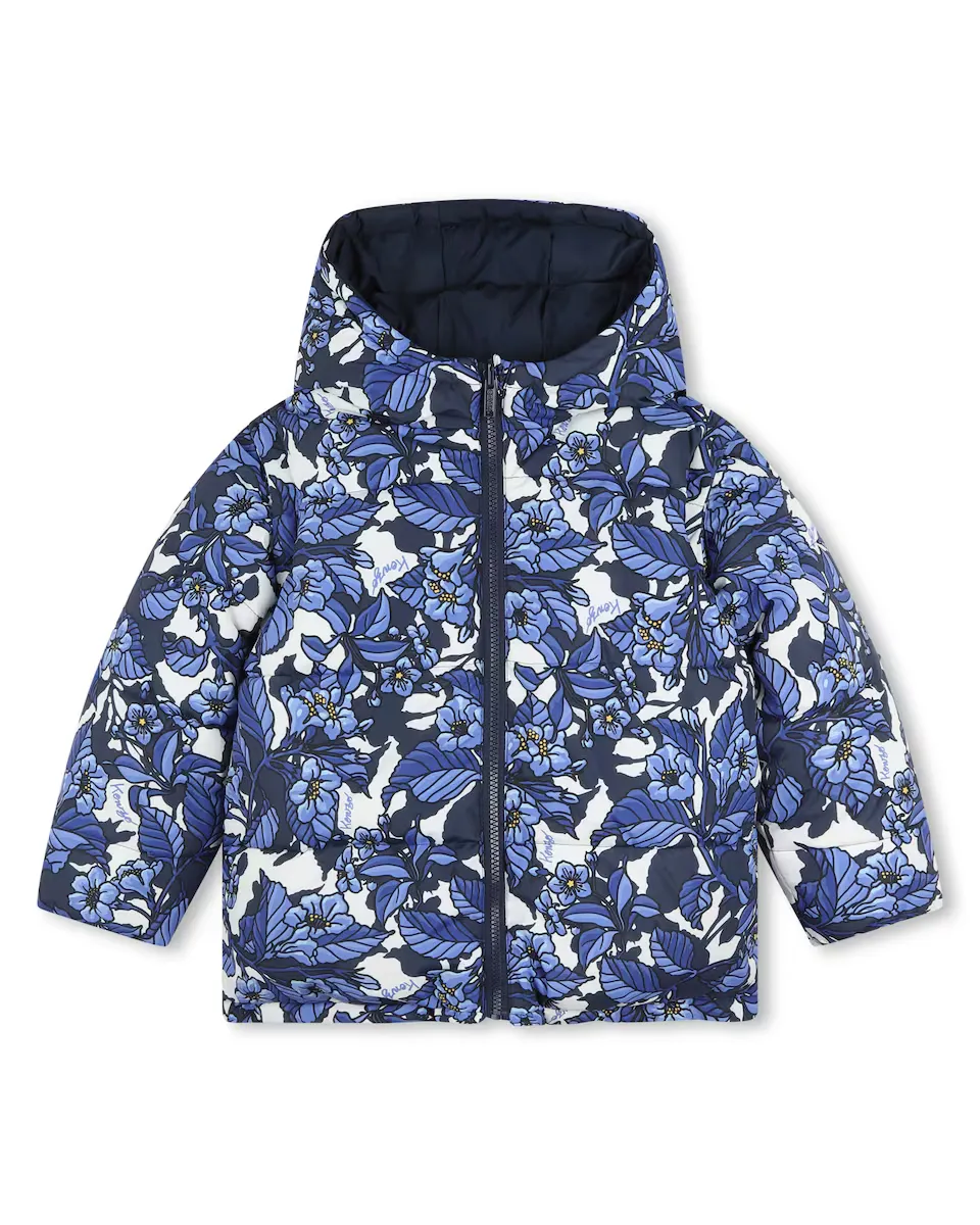

Двусторонний пуховик для девочки с капюшоном Kenzo Kids, синий