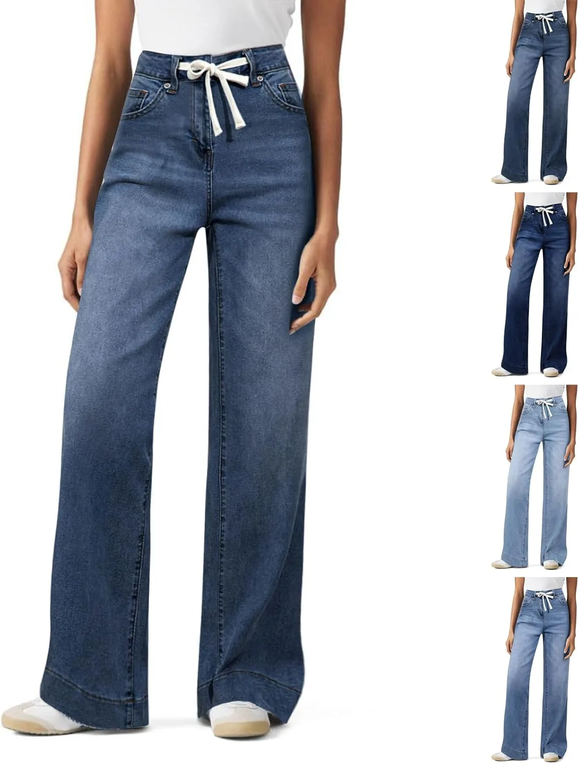 

Брюки-джинсы Baggy Wide Leg для женщин, Casual, Low Rise, с кулиской