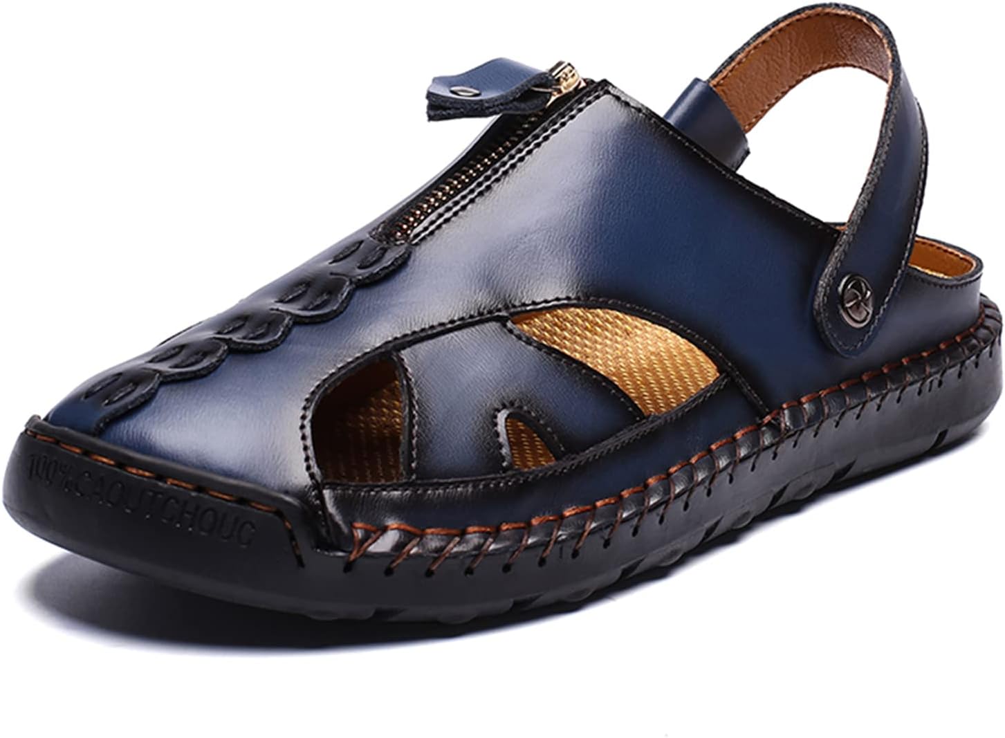 

Мужские спортивные сандалии ручной работы, сандалии для походов, с закрытым носком, кожаные, легкие, для трекинга и повседневной носки Abborora, синий