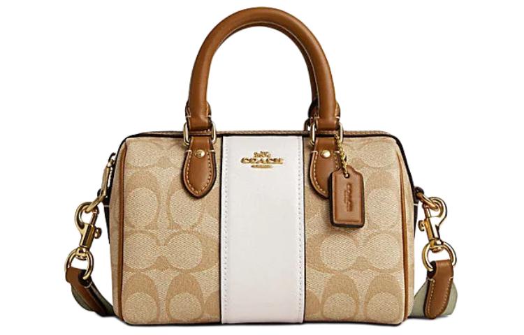 

Rowan Canvas With Leather Сумка Через Плечо Мини Женская Светло-Хаки и Розово-Белая COACH