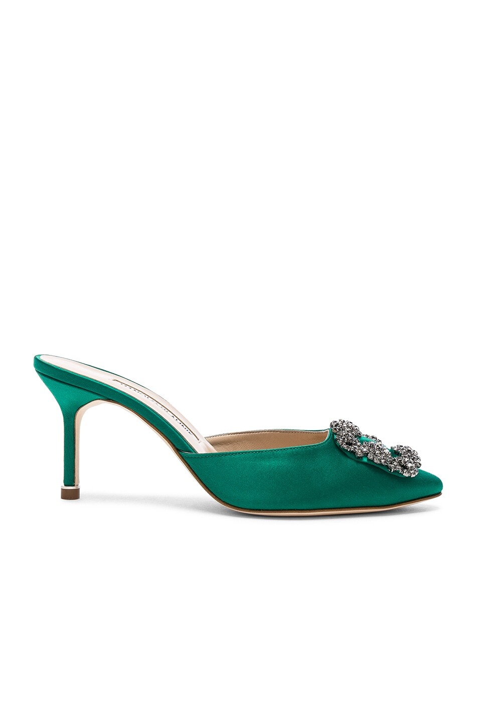 Атласные туфли That 70 мюлей Manolo Blahnik, цвет Green Satin