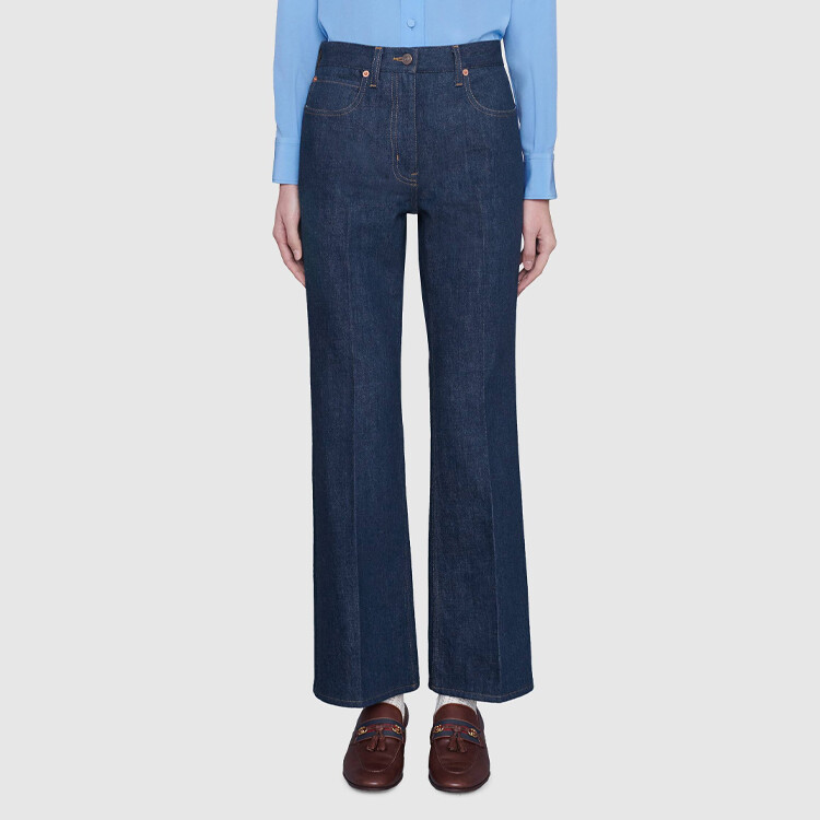 Джинсы женские Gucci Apple Patch, с аппликацией яблоко, синий — фото 3