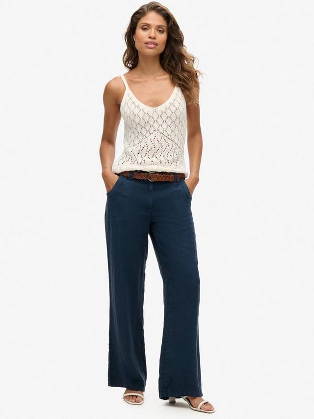 

Широкие льняные брюки с низкой посадкой Superdry, темно-синий