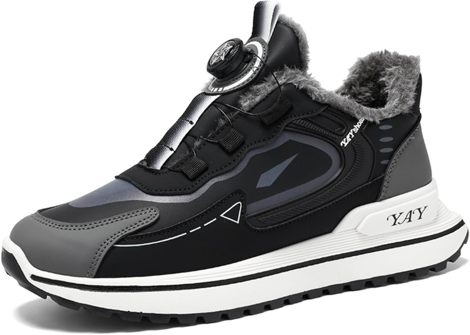 

Мужские зимние кроссовки с флисовой подкладкой: застежка с быстрой регулировкой, сверхтеплая толстая подкладка, противоскользящая подошва- стильный современный дизайн для повседневной носки и активного отдыха в холодную погоду Khwfjas, черный