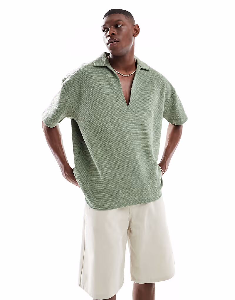 

Поло свободного кроя из светло-зеленого букле Asos Design, Зеленый, Поло свободного кроя из светло-зеленого букле Asos Design