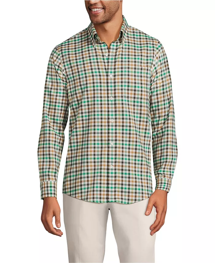 

Рубашка Big & Tall Traditional Fit No Iron Twill Lands' End, зеленый