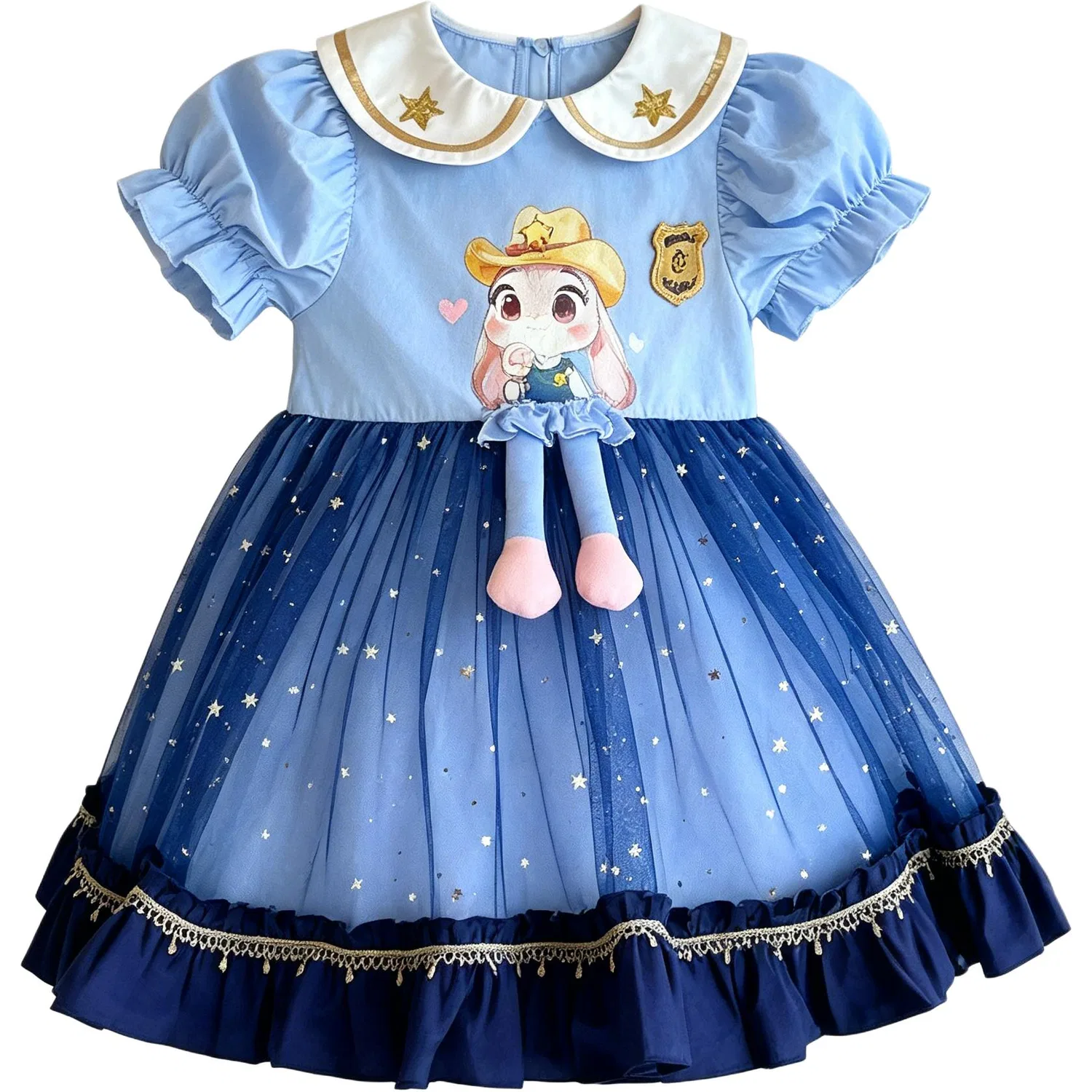 Платье детское с отложным воротником, умеренной длины, короткое, стрейч Disney, Blue