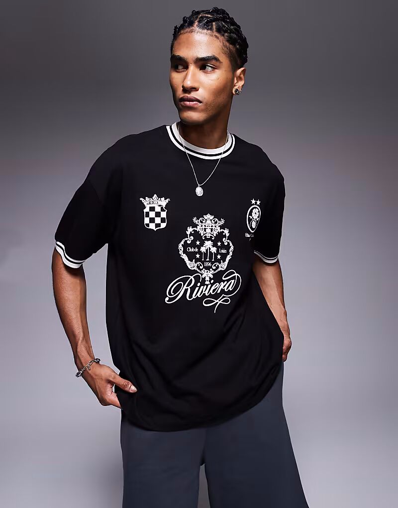 

Футболка свободного кроя ASOS DESIGN черного цвета с принтом спереди