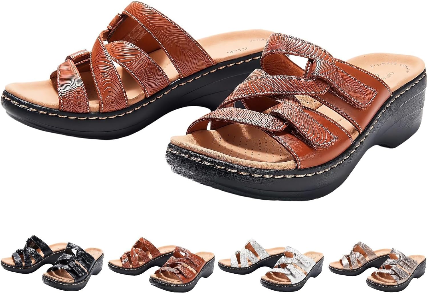 

Женские ортопедические сандалии с застежкой из искусственной кожи, на танкетке, с открытым носком, широкой подошвой, ортопедические тапочки, противоскользящие, удобные для ходьбы, ретро-шлепанцы для ношения весь день Generic, коричневый