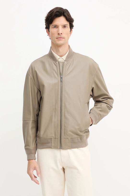 

Кожаная куртка-бомбер Boss Orange, бежевый