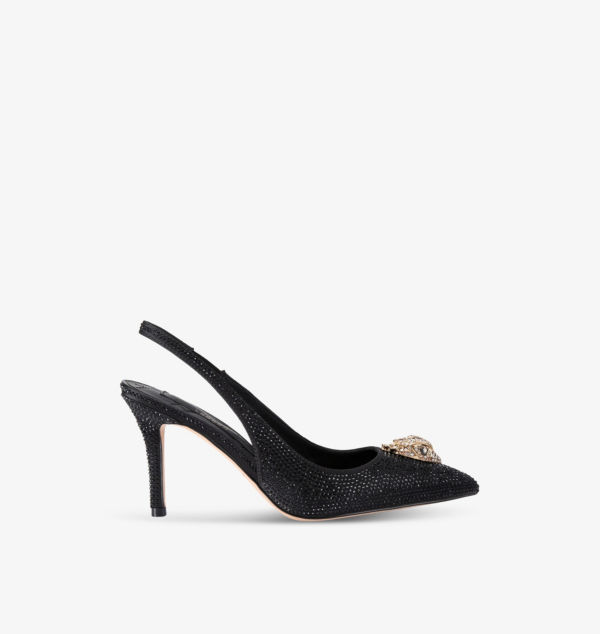 Атласные туфли-лодочки Belgravia с открытой пяткой, украшенные стразами Kurt Geiger London, черный