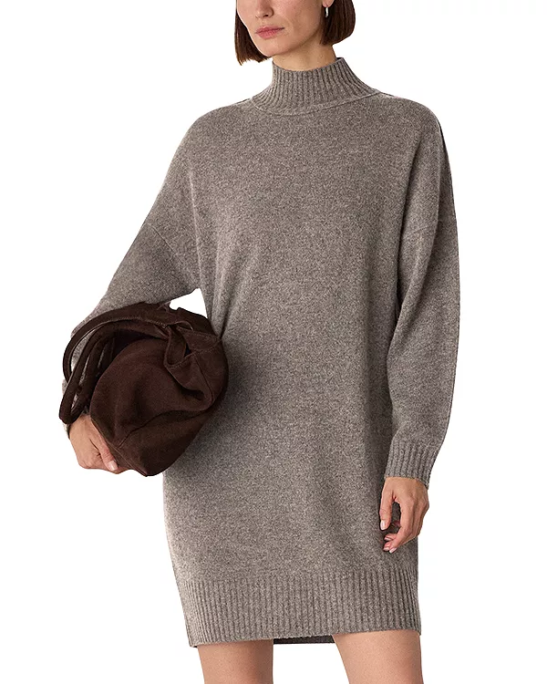 

Шерстяное мини-платье с воротником-стойкой Whistles, бежевый