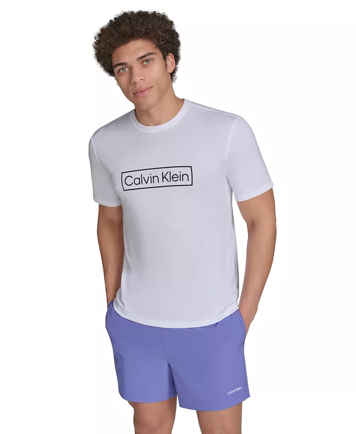 

Мужская логотипная короткорукавная плавательная рубашка-рашгард Calvin Klein, белый