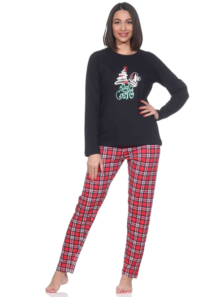 

NORMANN Рождественская пижама с длинными рукавами и рождественским рисунком, черного цвета