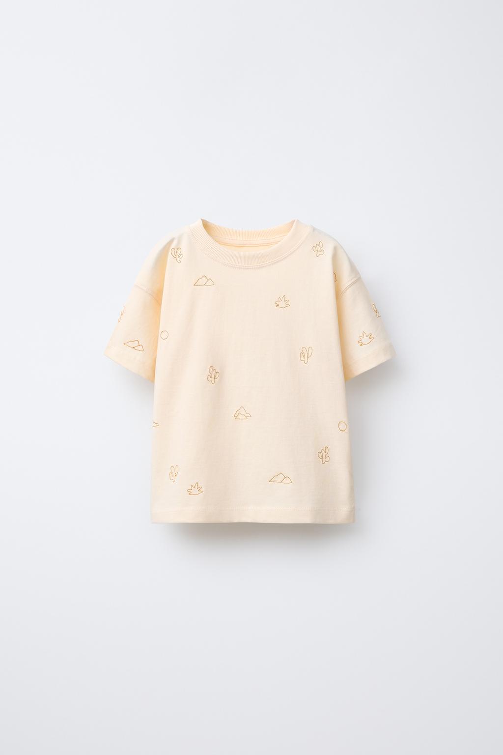 

Вышитая футболка ZARA, экрю