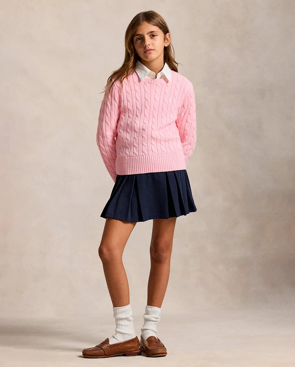 Детский джемпер из хлопка с узором косы Polo Ralph Lauren, розовый — фото 3