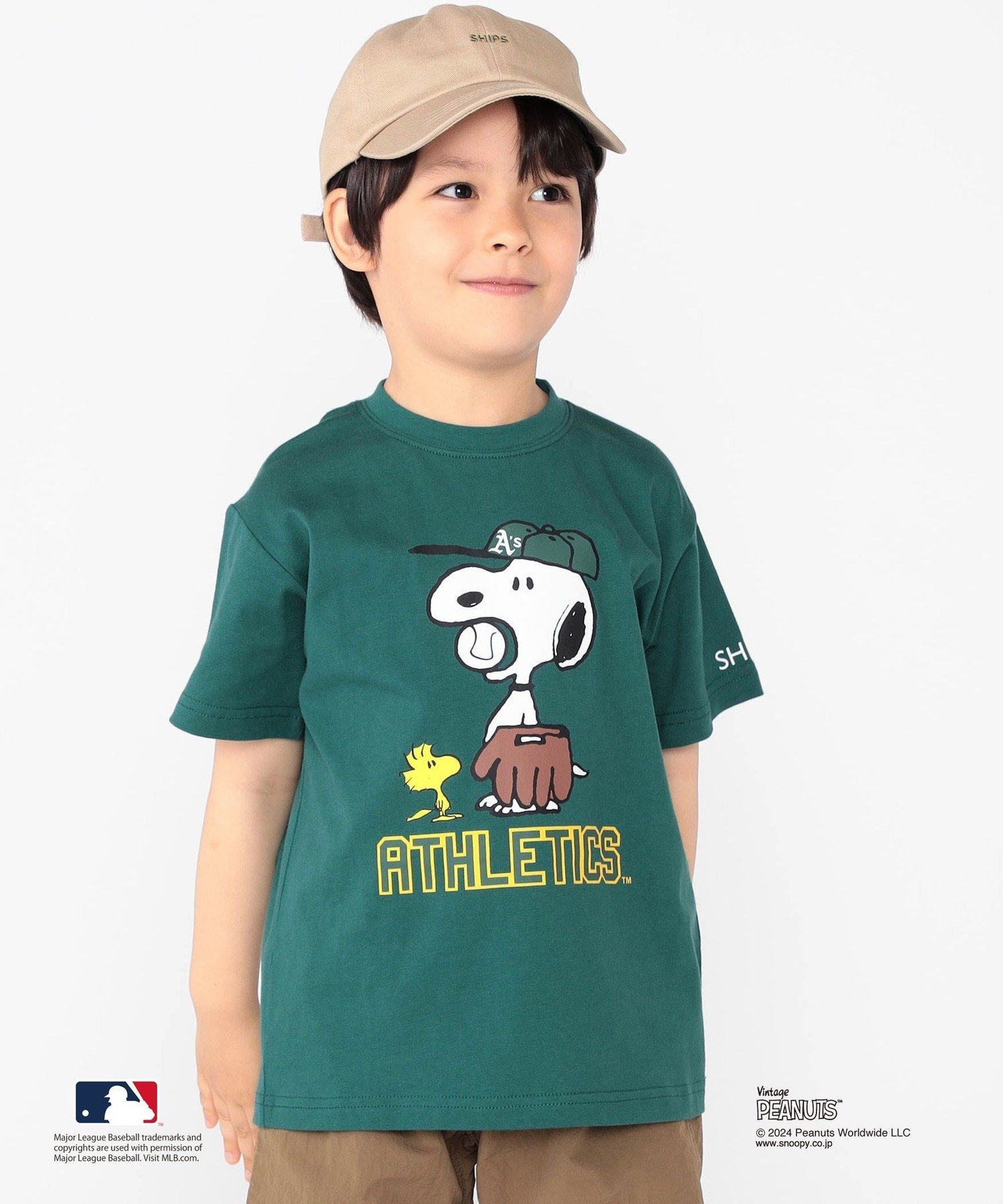 Детская футболка с изображением Снупи (100-125 см) / Футболка MLB* SHIPS KIDS, Green — фото 4