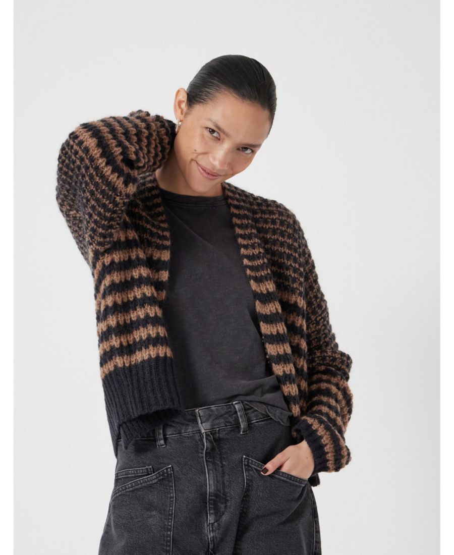 

Женский кардиган Skye из шерстяной смеси в полоску Hush, Black/ brown stripe