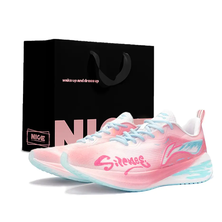 

Мужские повседневные кроссовки Li Ning Wuyue с текстильной износостойкой амортизацией, низким верхом, розово-голубые