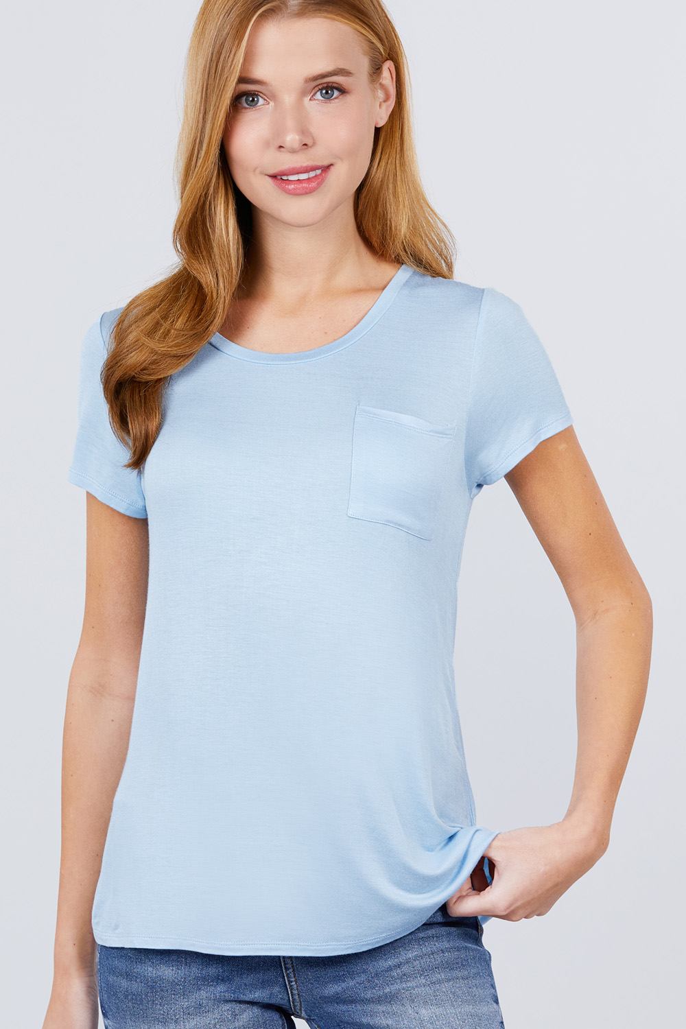 

Топ с короткими рукавами и круглым вырезом, с карманом FASHNZFAB, цвет crystal blue
