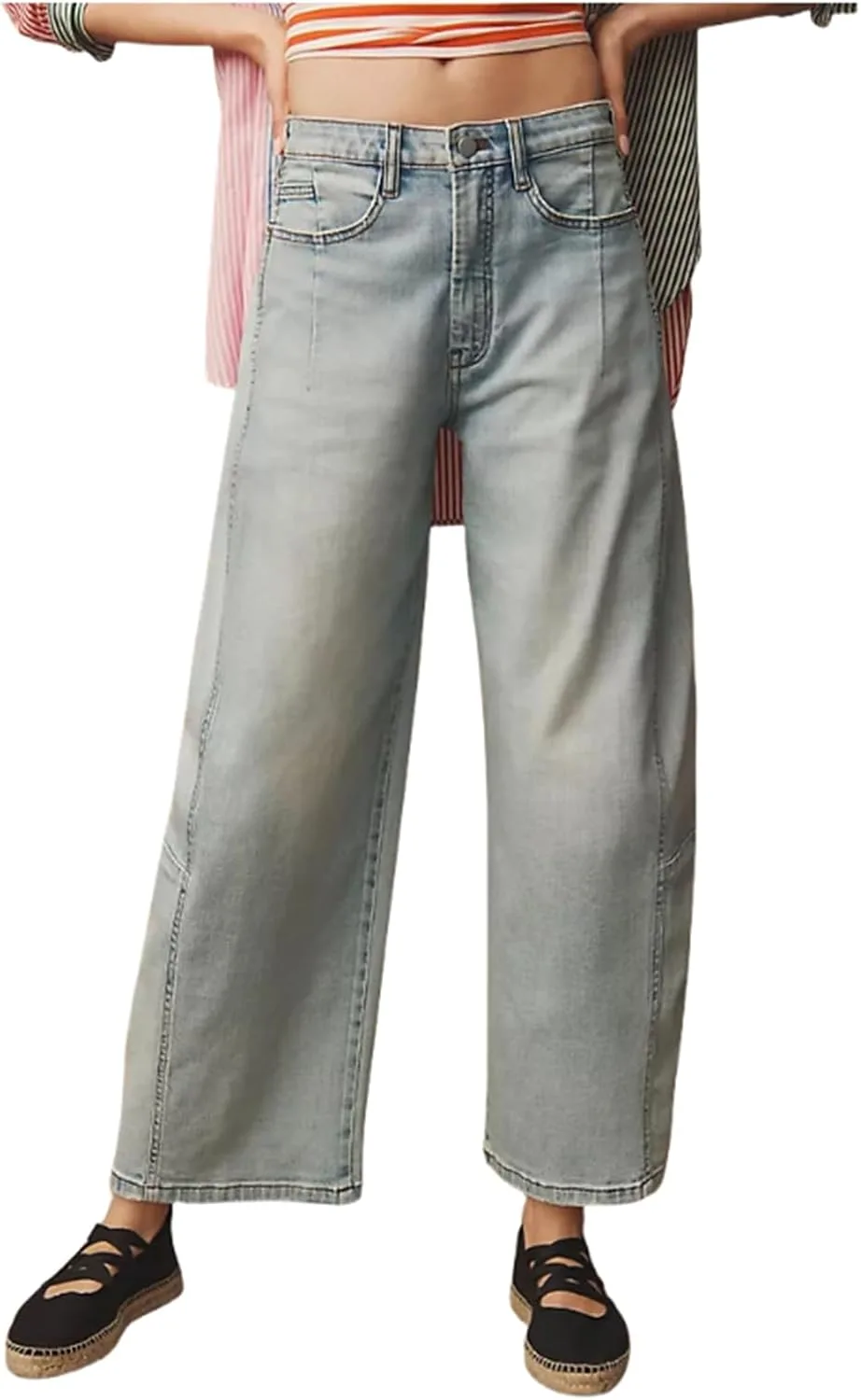 

Женские джинсы с высокой талией Boyfriend Casual Straight Leg с модными карманами и свободными широкими штанинами