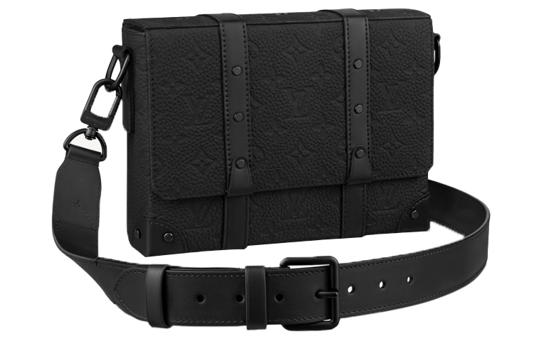 

LOUIS VUITTON Кожаный кофр из телячьей кожи Мягкий небольшой квадратный чемодан Почтальонка Плечевая сумка Мужская кроссбоди черная