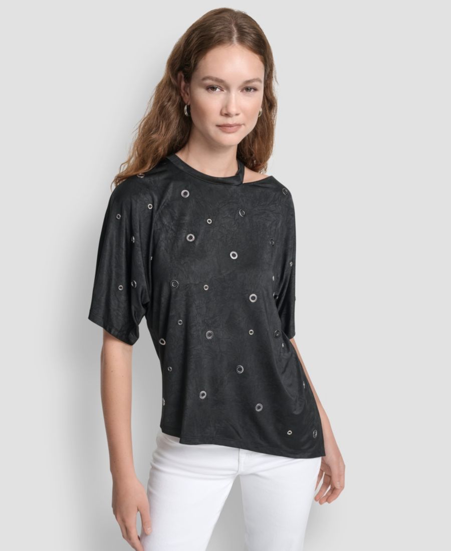 

Женская футболка с коротким рукавом и вырезом в виде люверсов DKNY, Black