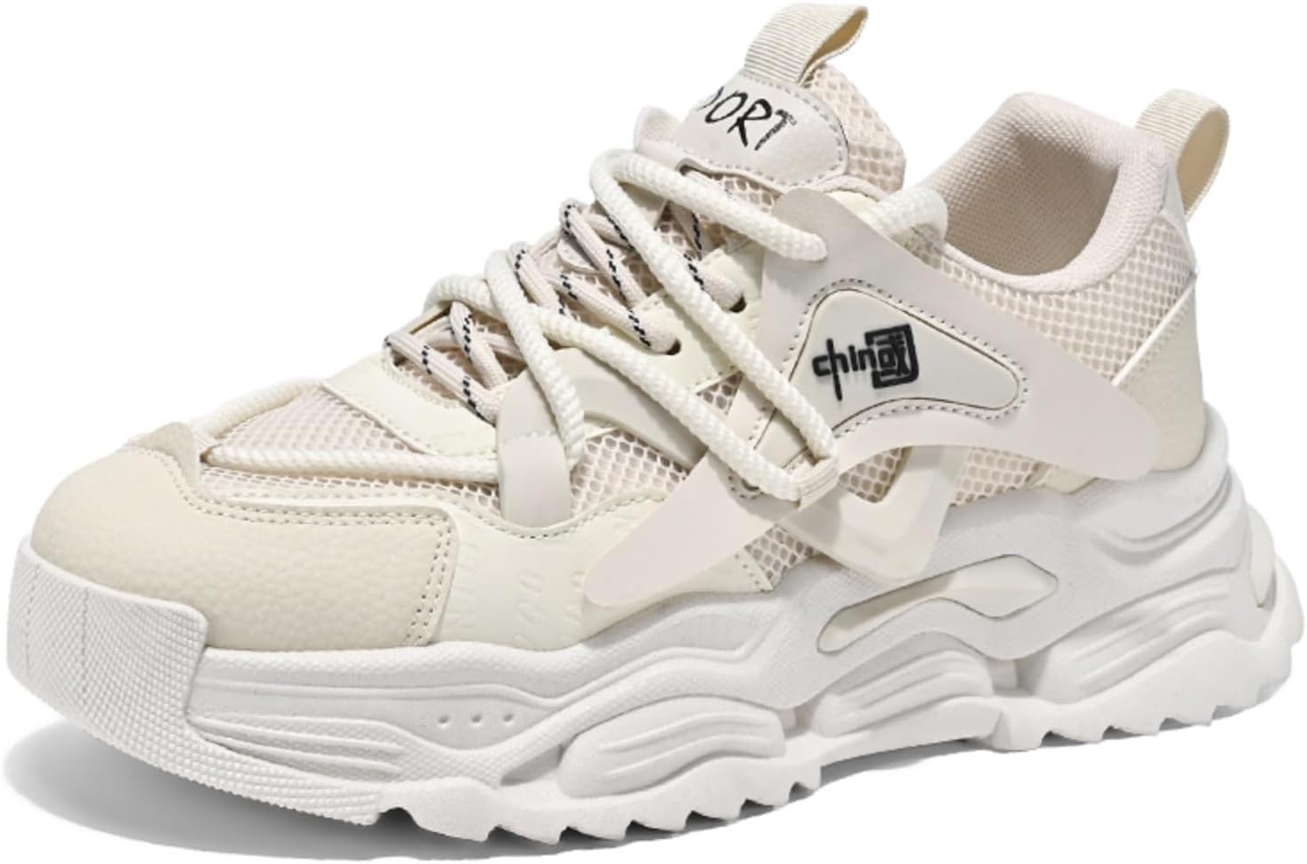 

Мужские массивные кроссовки, стильные с толстой подошвой, с регулируемыми шнурками, идеально подходят для уличной моды и повседневного комфорта Aokisx, бежевый